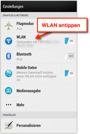 Screenshot, Android Wlan Einstellungen