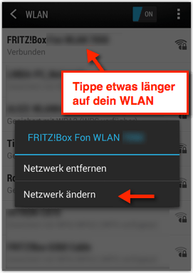 Screenshot, Android Netzwerk Konfiguration anpassen