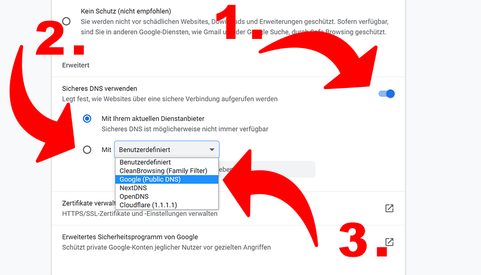 Chrome DNS over HTTPS aktivieren